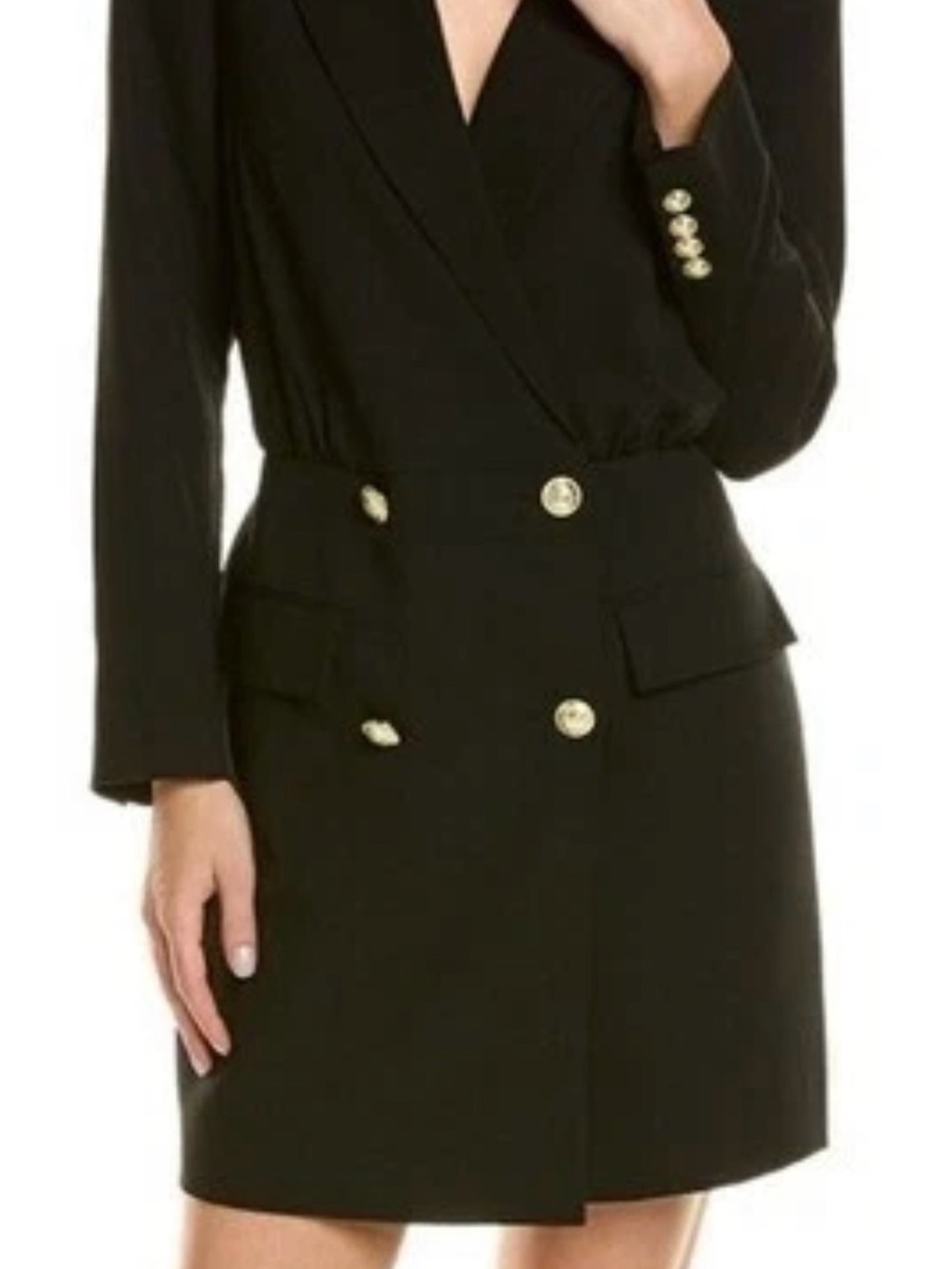 10 Crosby Derek Lam Chiara Black Double-Breasted Blazer Dress with Gold Buttons